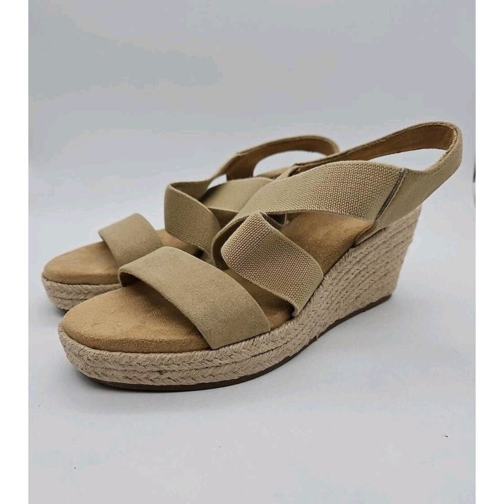 SONOMA Goods For Life Sandals Womens Size 6 Beige Espadrille Wedge Elastic